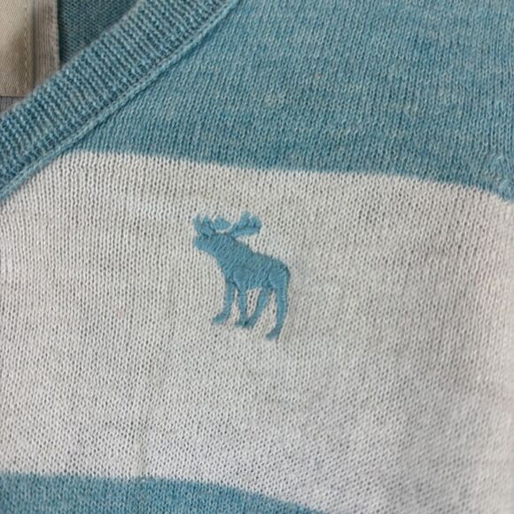 Vintage Abercrombie & Fitch Womens Cardigan Blue Striped Size L Y2K Logo Preppy - Picture 3 of 10
